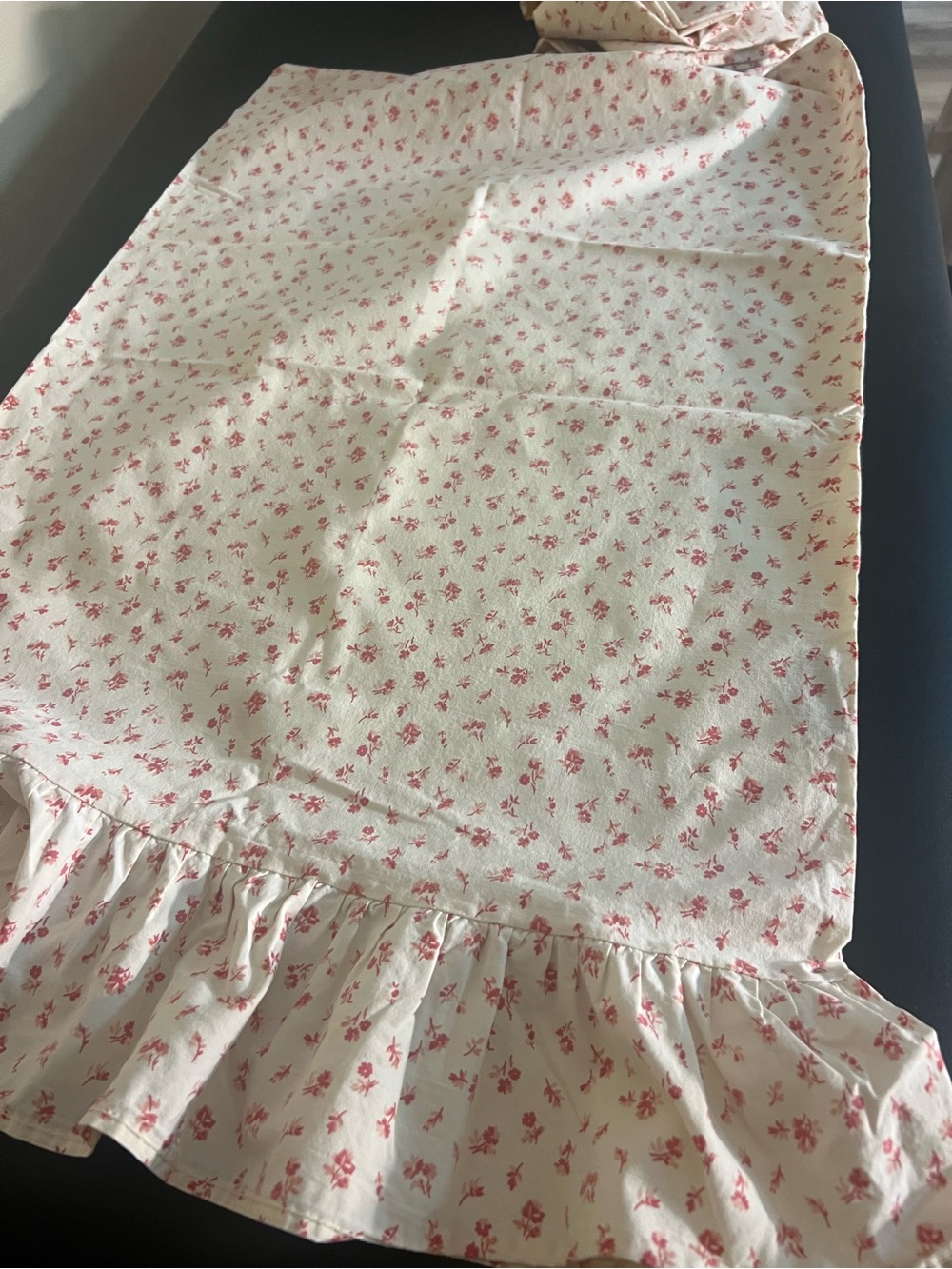 Ralph Lauren Cream Pillowcase with Pink Floral Ruffle